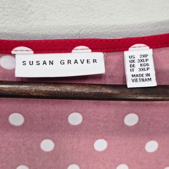 Susan Graver Midi Dress 2XP‎ Red Polka Dot V Neck Flutter Sleeve Liquid Knit - Picture 2 of 9